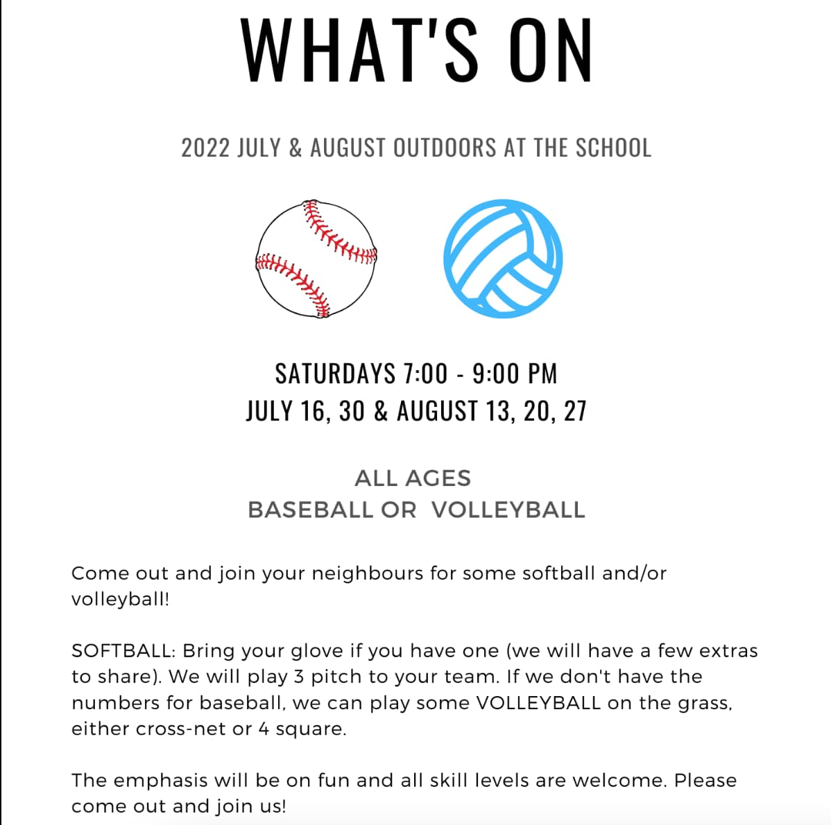 Baseball or Volleyball - All Ages @ AI School and Community Centre